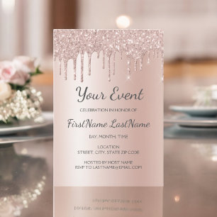 Roos Gold Dripping Glitter Sweet 16 Vrijgezellenfe Kaart