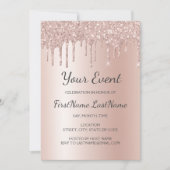 Roos Gold Dripping Glitter Sweet 16 Vrijgezellenfe Kaart (Voorkant)