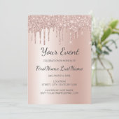 Roos Gold Dripping Glitter Sweet 16 Vrijgezellenfe Kaart (Staand voorkant)