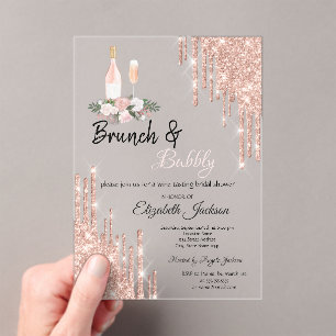 Roos Gold Drips Brunch & Bubble Vrijgezellenfeest Acryl Uitnodigingen