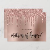 Roos Gold Drips, jij zult mijn matron van eer zijn Uitnodiging Briefkaart (Voorkant / Achterkant)