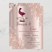 Roos Gold Drips Wijnglas Vrijgezellenfeest Kaart (Voorkant / Achterkant)