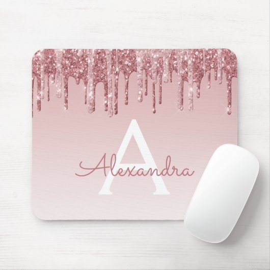 Roos Gold Drivers Roze Glitter Monogram Mousepad Muismat (Met muis)