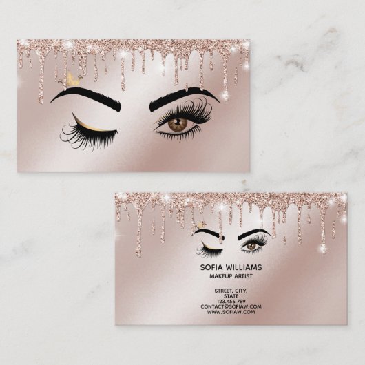 Roos Gold Drives Sparkle Lashes Wink Eye Makeup Visitekaartje (Voorkant / Achterkant)