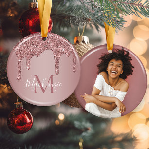 Roos Gold Driving Glitter Monogram Foto Keramisch Ornament