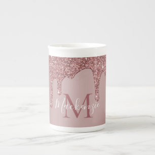 Roos Gold Driving Glitter Monogram Porselein Kop