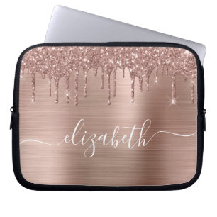 Roos Gold Driving Glitter op maat Laptop Sleeve