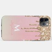 Roos Gold Driving Glitter Pink Ombre Monogram Case-Mate iPhone Case (Achterkant (horizontaal))