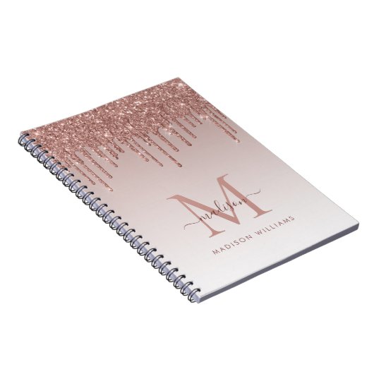 Roos Gold Driving Glitter Sparkle Monogram Script Notitieboek (Rechterzijde)