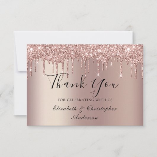 Roos Gold Driving Glitter Weddenschap Hartelijk da Bedankkaart (Voorkant)