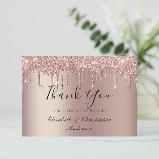 Roos Gold Driving Glitter Weddenschap Hartelijk da Bedankkaart (Staand voorkant)