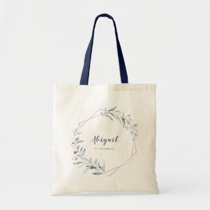 Roos Gold Dusty Blue Greenery Geometric Bridesmaid Tote Bag