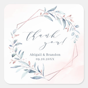 Roos Gold Dusty Blue Greenery Geometric Hartelijk Vierkante Sticker