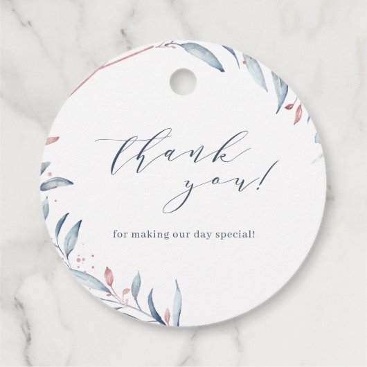 Roos Gold Dusty Blue Greenery Geometric Wedding Bedankjes Labels (Achterkant)