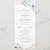 Roos Gold Dusty Blue Greenery Geometric Wedding Programma (Voorkant)