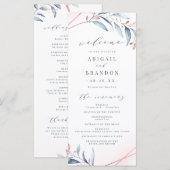 Roos Gold Dusty Blue Greenery Geometric Wedding Programma (Voorkant / Achterkant)