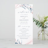 Roos Gold Dusty Blue Greenery Geometric Wedding Programma (Staand voorkant)