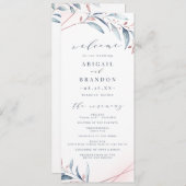 Roos Gold Dusty Blue Greenery Geometric Wedding Programma (Voorkant / Achterkant)