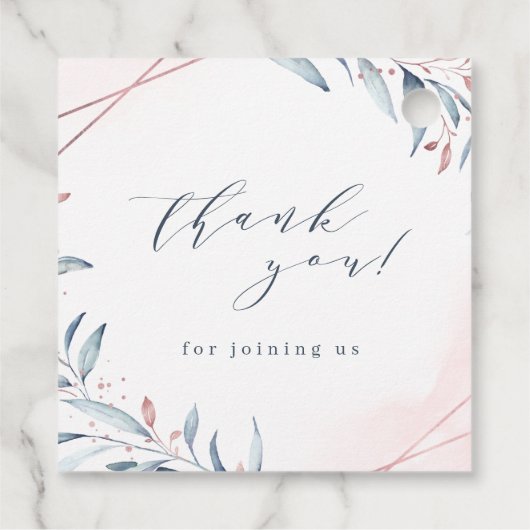 Roos Gold Dusty Blue Greenery Vrijgezellenfeest Bedankjes Labels (Achterkant)