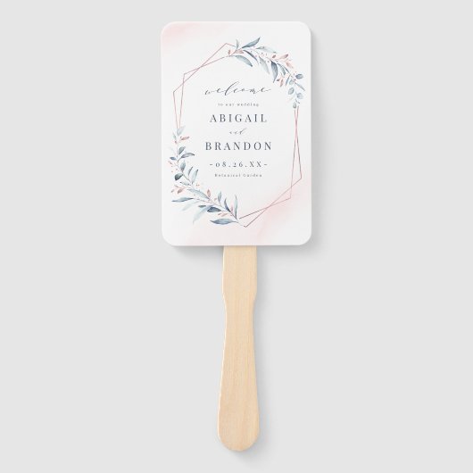 Roos Gold Dusty Blue Greenery Wedding Program Handwaaier (Voorkant)