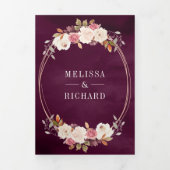 Roos Gold Dusty Pink Floral QR Code Plum Wedding Drieluik Uitnodiging (Cover)