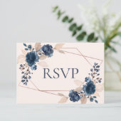 Roos Gold Dusty Pink Navy Flora Wedding RSVP (Staand voorkant)