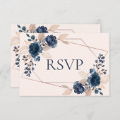 Roos Gold Dusty Pink Navy Flora Wedding RSVP (Voorkant / Achterkant)