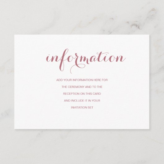 Roos Gold Eenvoudige moderne bruiloft informatie Informatiekaartje (Voorkant)