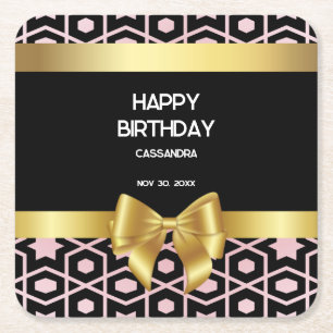 Roos Gold Egypt Geometrische Gouden Boog Gelukkig  Vierkante Kartonnen Onderzetter