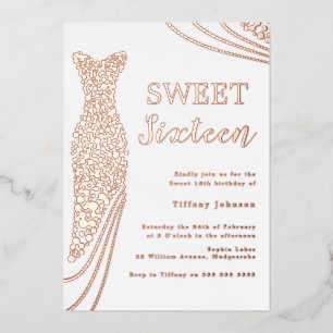 Roos Gold Elegant Folie Jurk Sweet 16 Verjaardag Uitnodiging