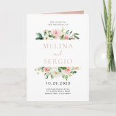 Roos Gold Elegant Herfst Flowers Folded Wedding Programma (Voorkant)