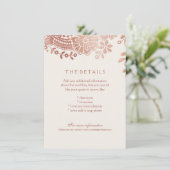 Roos Gold Elegant Lace Wedding Details Kaart (Staand voorkant)