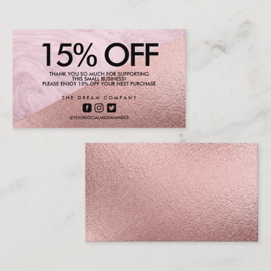 Roos Gold Elegant marmer Korting Hartelijk dank Visitekaartje (Voorkant / Achterkant)