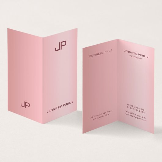 Roos Gold Elegant Modern Simple Monogram Sjabloon Visitekaartjes (Binnen en buitenkant)