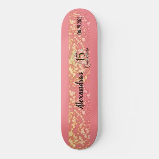 Roos Gold Elegant Quinceanera Celebration Skateboard (Voorkant)