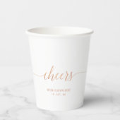 Roos Gold Elegant Script Cheers Custom Party Papieren Bekers (Voorkant)