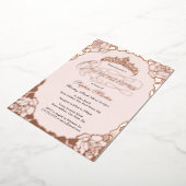 Roos Gold Elegant Script Quinceanera Verjaardag Folie Uitnodiging (Gedraaid)