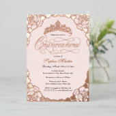 Roos Gold Elegant Script Quinceanera Verjaardag Folie Uitnodiging (Staand Voorkant)