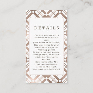 Roos Gold & elke kleur Herfst Plaid bruiloft Detai Informatiekaartje