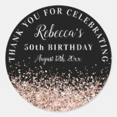 Roos Gold en Black 50e verjaardag Hartelijk dank Ronde Sticker (Voorkant)
