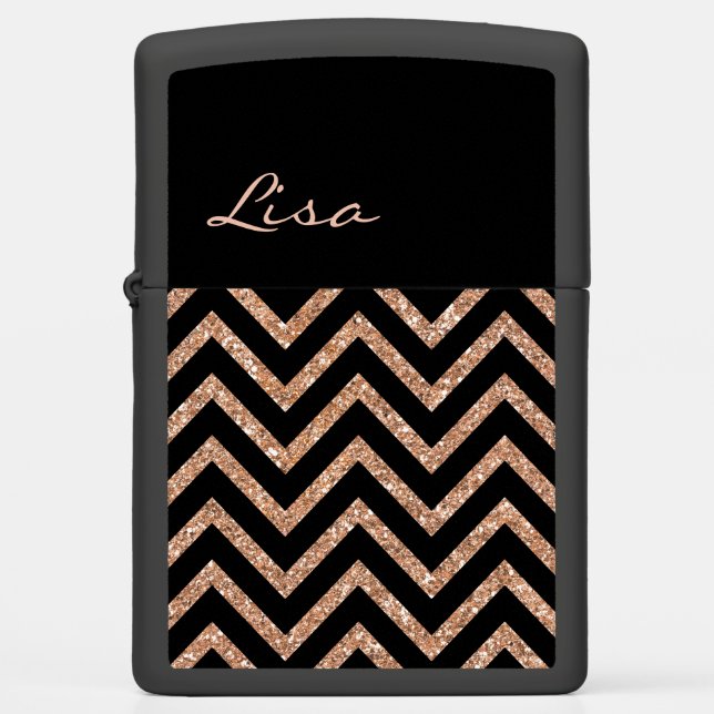 Roos Gold en Black Chevron Custom Zippo Lighter (Voorkant)