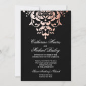 Roos Gold en Black Demask faux foil Wedding Kaart (Voorkant)