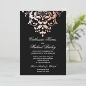 Roos Gold en Black Demask faux foil Wedding Kaart (Staand voorkant)