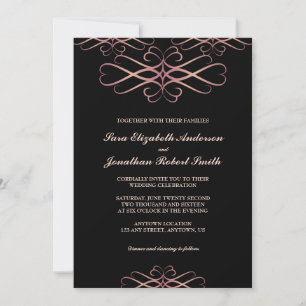 Roos Gold en Black, Elegant Flourishes Wedding Kaart