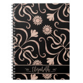Roos Gold en Black Floral Damask Sunflower Classy Notitieboek (Voorkant)