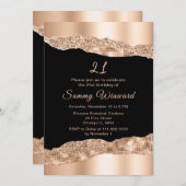 Roos Gold en Black Glam Tears Verjaardagsfeest Kaart (Voorkant / Achterkant)