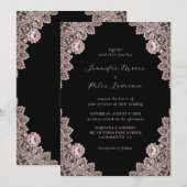 Roos Gold en Black Wedding Invitation Kaart (Voorkant / Achterkant)
