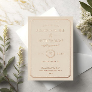 Roos Gold en Blush Art Deco Opslaan Datum Folie Uitnodiging