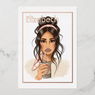 Roos Gold en Blush Birthday Tea Party Folie Uitnodiging