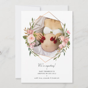 Roos Gold en Blush Geometrische foto Zwangerschap Aankondiging